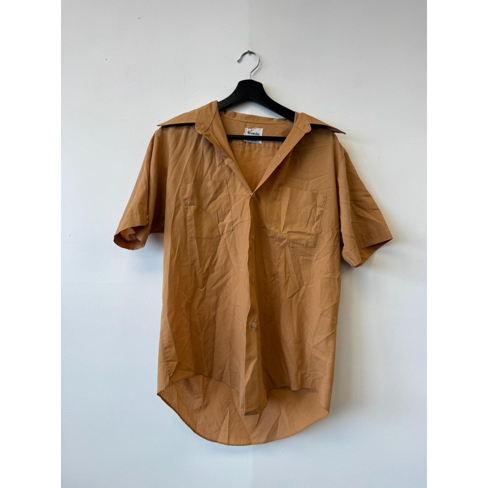 Vintage Brewster Shirt Mens Large Tan‎ Short Sleeve Button Up Camp Collar 70s
